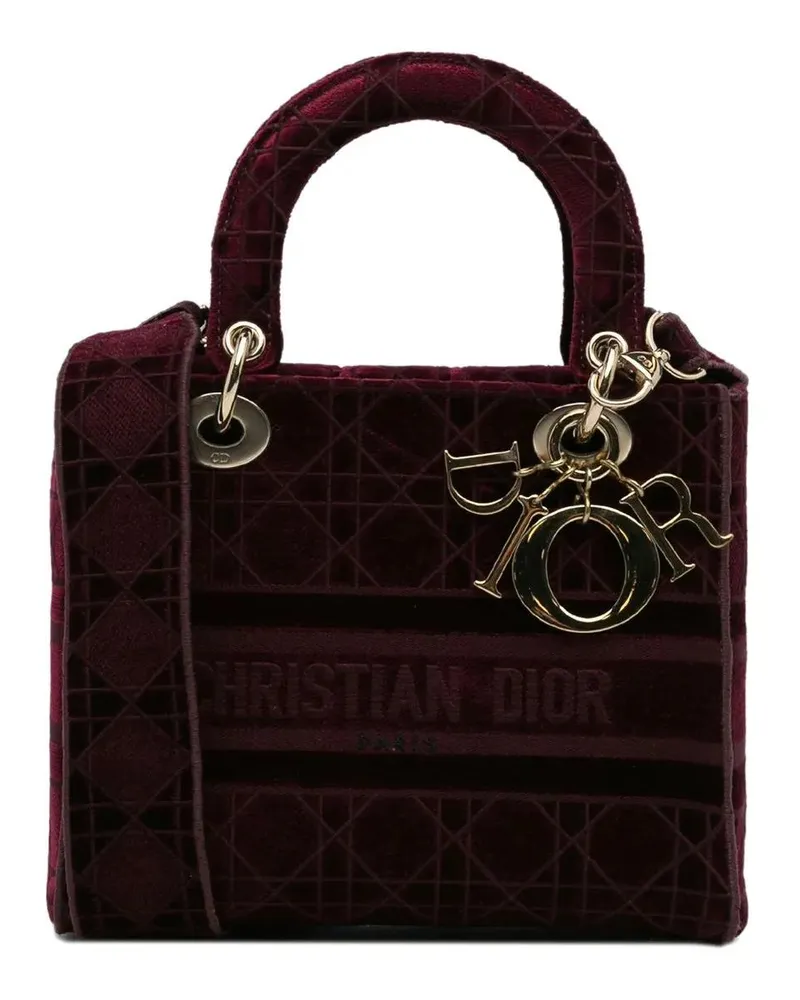 Dior Hobo Bags 2020 Medium Velvet Cannage Lady D Lite rot Rot