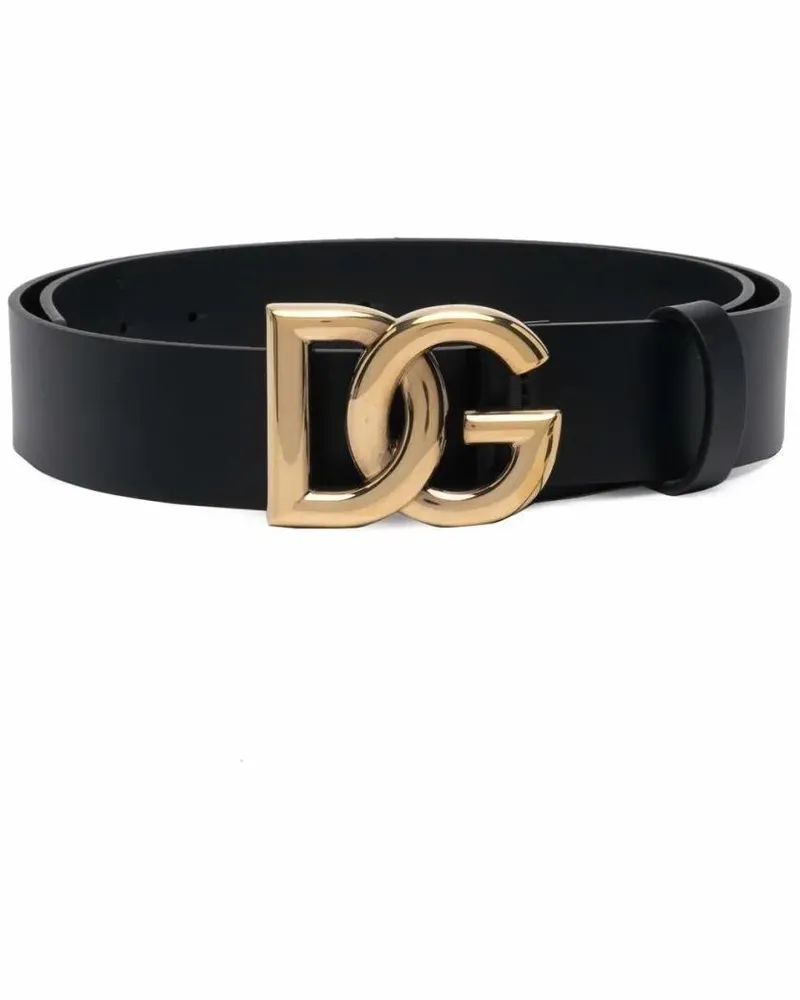 Dolce & Gabbana Gürtel Black Calf Leather Belt With Gold-Tone Hardware schwarz Schwarz