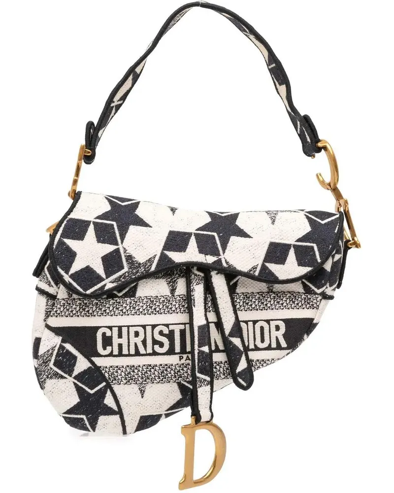 Dior Hobo Bags Embroidered Canvas Stars Saddle Bag weiß Weiß
