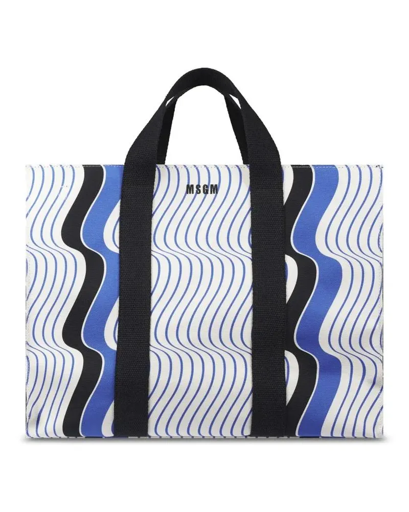 MSGM Shopper & Totes Wavy Pattern Blue Bag With Black Handles blau Blau