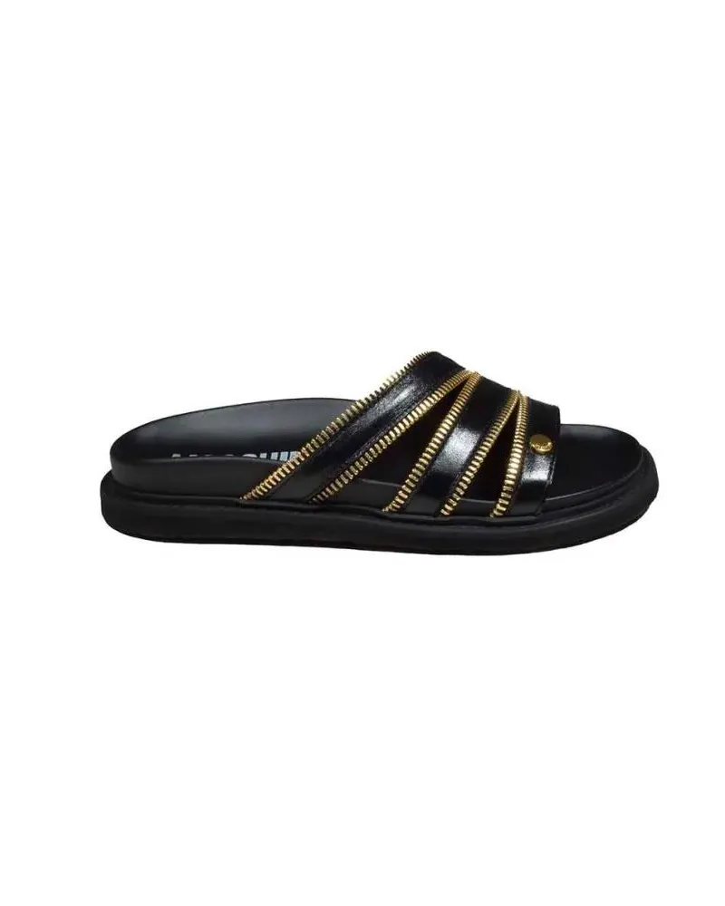 Moschino Sandalen Zipper Black Leather Sandals schwarz Schwarz