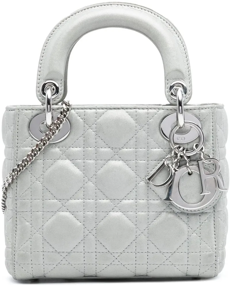 Dior Hobo Bags Mini Iridescent Lambskin Cannage Lady Dior silberfarben Silber