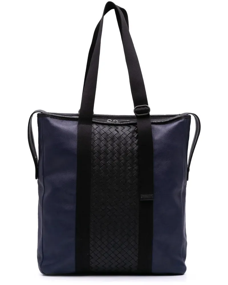 Bottega Veneta Shopper Bicolor Leather Intrecciato Tote blau Blau