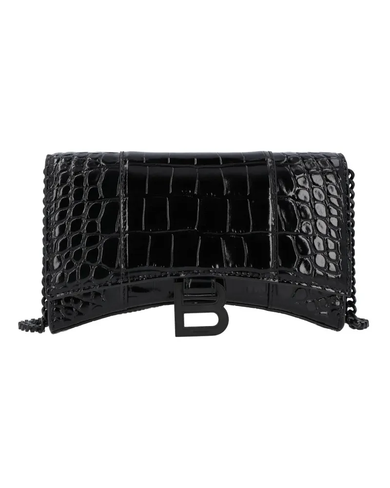 Balenciaga Hobo Bags Hourglass Wallet On Chain Crocodile Embossed schwarz Schwarz