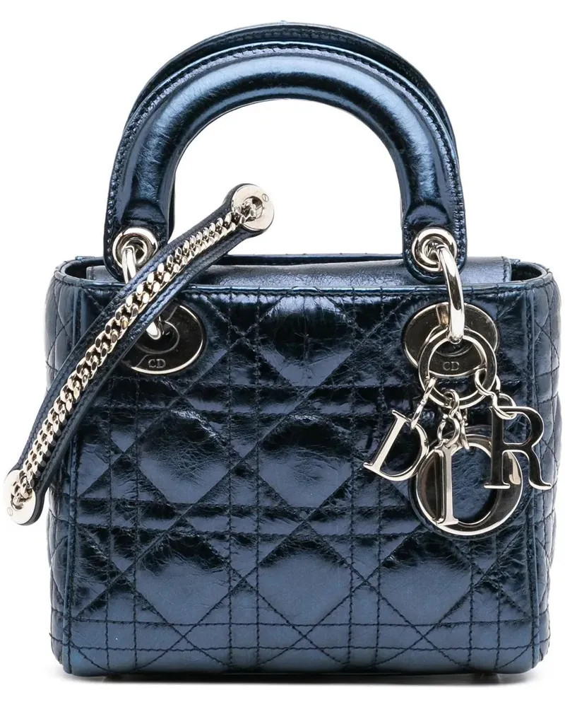 Dior Hobo Bags Mini Crinkled Calfskin Cannage Lady Dior blau Blau