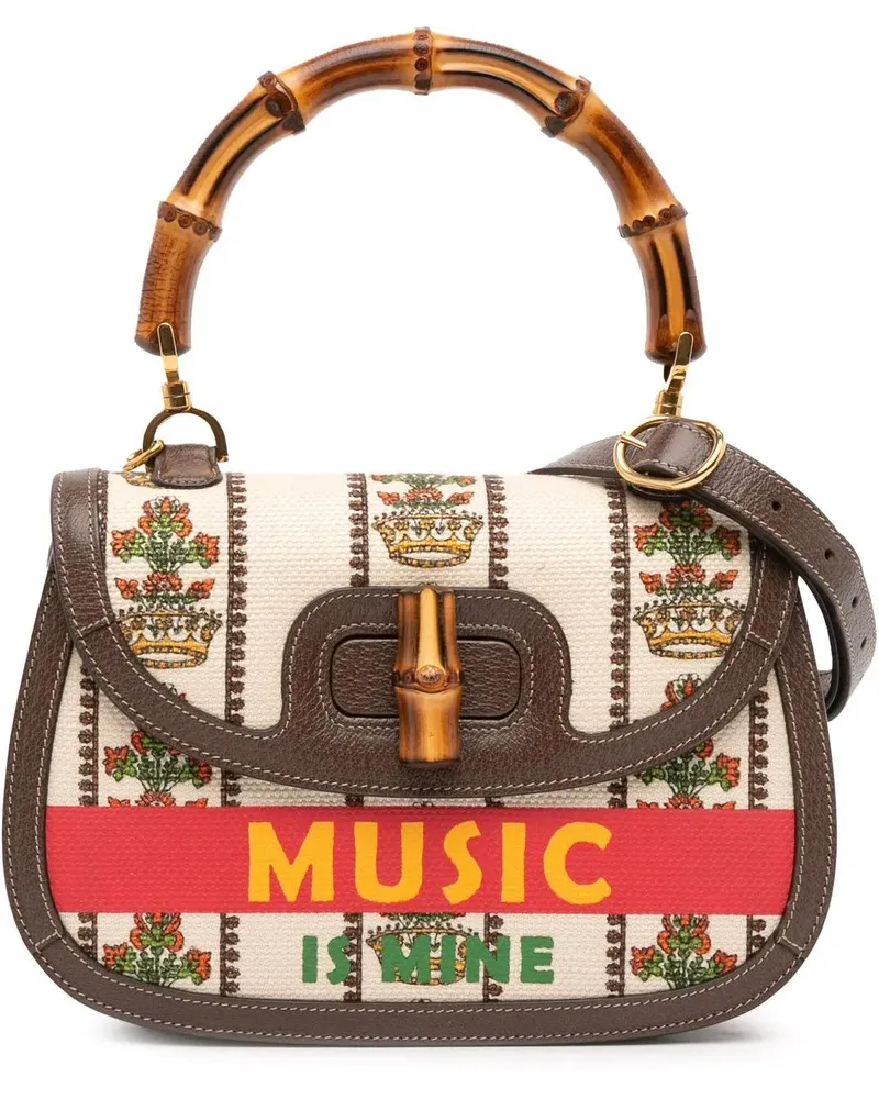 Gucci Hobo Bags 100th Anniversary Medium Canvas 1947 Bamboo Top Ha braun Braun