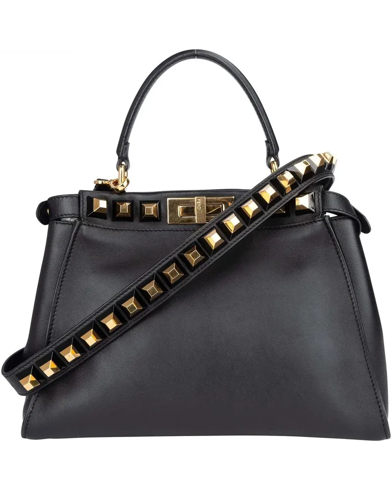 Fendi Crossbody Bags  Noir Leather Gold Edition Spikes Peekaboo Ha bunt Bunt