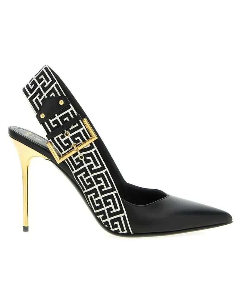 Balmain Hohe Schuhe Ruby Leather Slingbacks With Logo Strap schwarz Schwarz