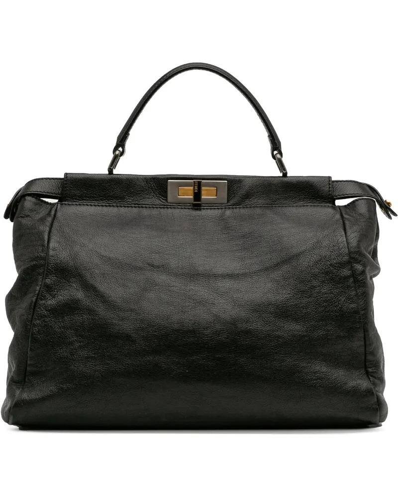 Fendi Hobo Bags Large Goatskin Peekaboo Iconic Satchel schwarz Schwarz