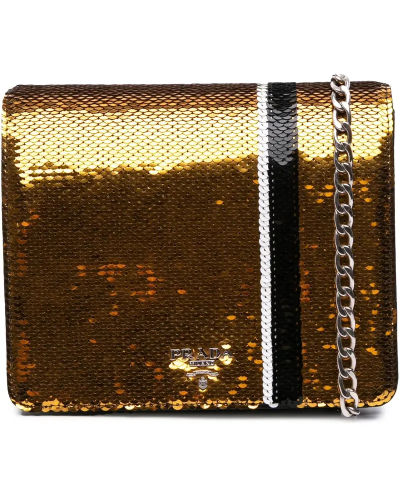 Prada Hobo Bags Paillettes Baiadera Crossbody goldfarben Gold