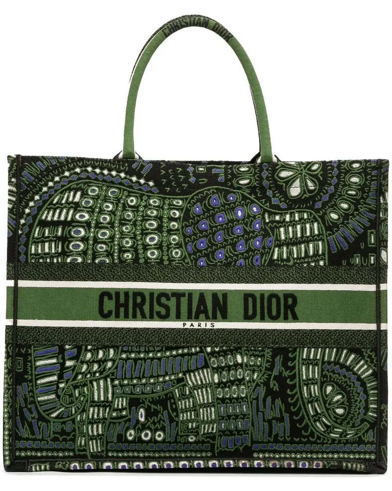 Dior Shopper Large Canvas Embroidered Elephant Book Tote grün Grün