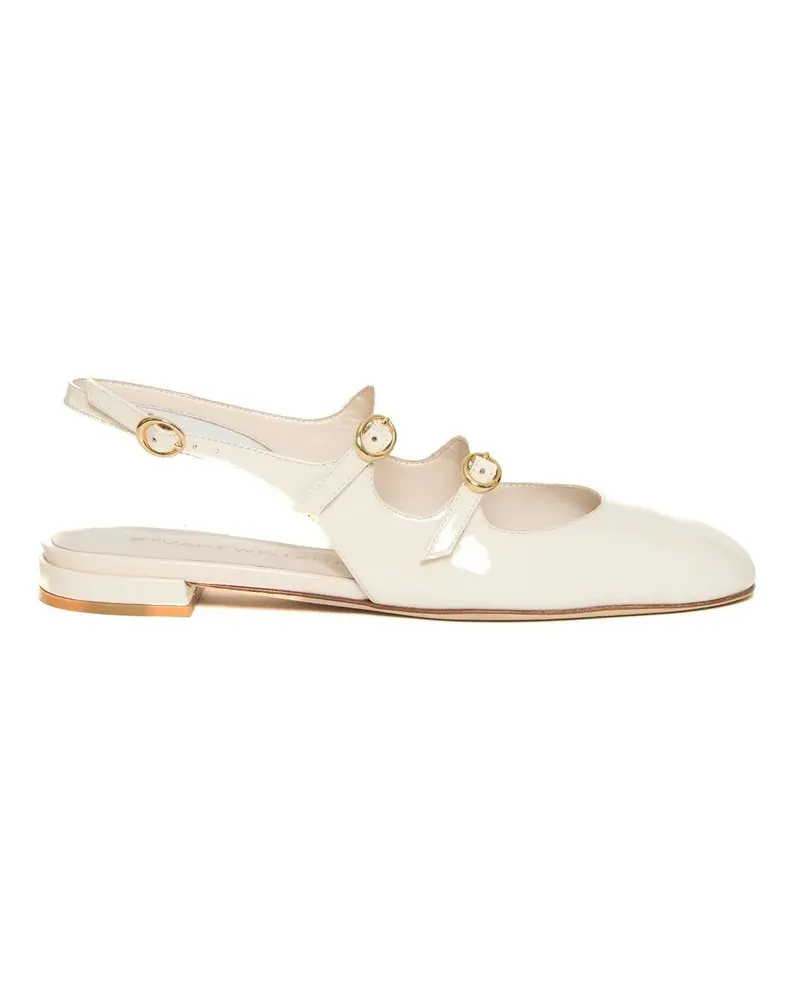 Stuart Weitzman White Patent Slingback Shoes With Double Strap weiß Weiß