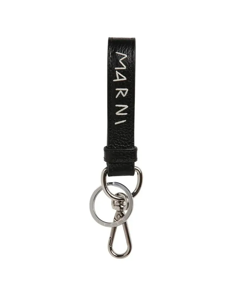 Marni Schlüssel- & Taschenanhänger Engraved Signature Leather Keychain black Schwarz