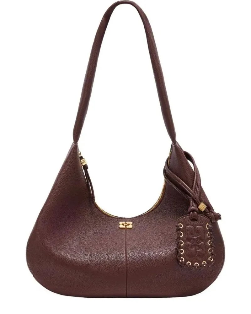 Ganni Hobo Bags Crescent-Shaped Shoulder Bag With Textured Finish schwarz Schwarz