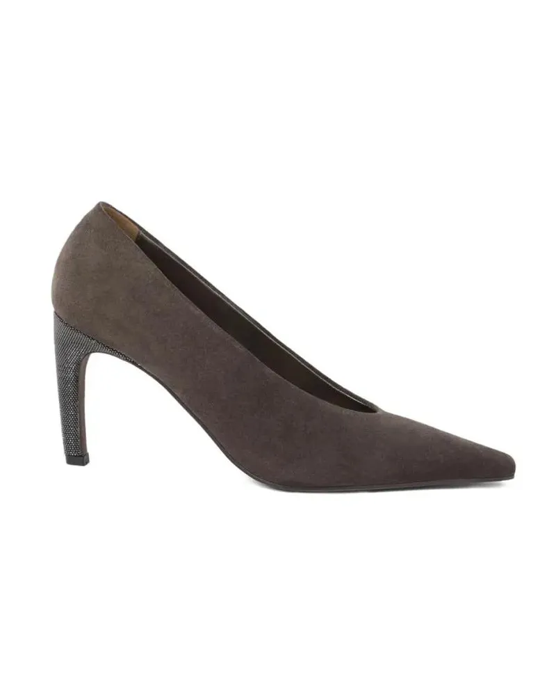 Brunello Cucinelli Hohe Schuhe Pointed-Toe Pumps With Textured Metallic Detail grau Grau