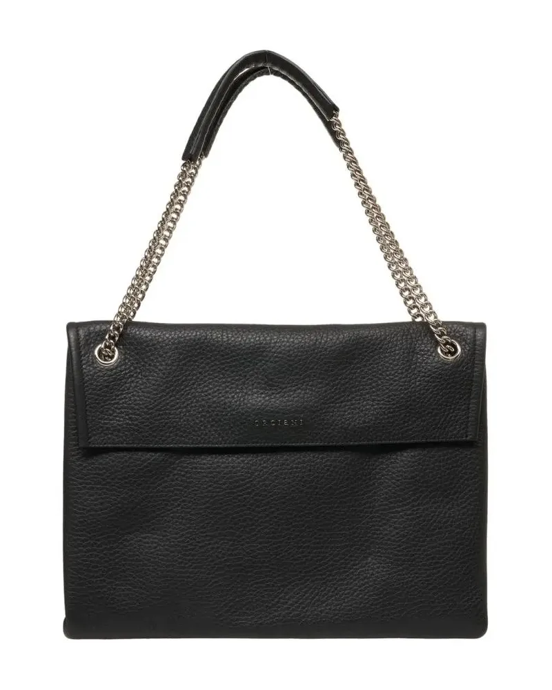 Orciani Hobo Bags Hammered Leather Shoulder Bag With Removable Chain schwarz Schwarz