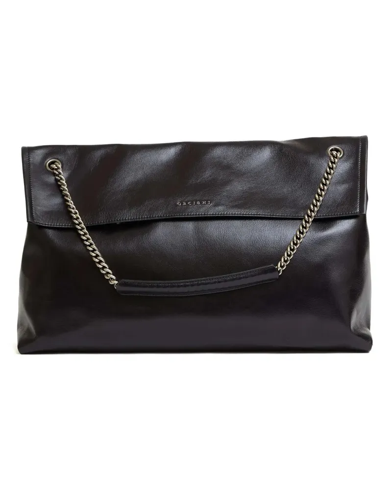 Orciani Hobo Bags Gotham Nero Leather Handbag With Chain schwarz Schwarz