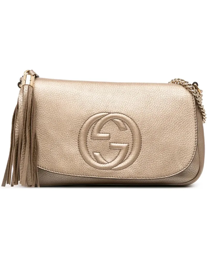 Gucci Hobo Bags Medium Metallic Leather Soho Chain Flap Crossbody goldfarben Gold