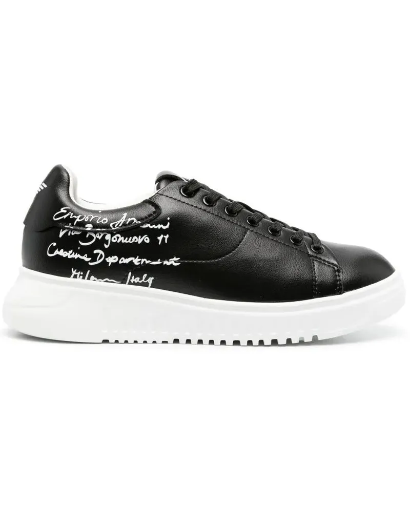 Emporio Armani Low-Top Sneaker Casual Black Leather Sneakers schwarz Schwarz