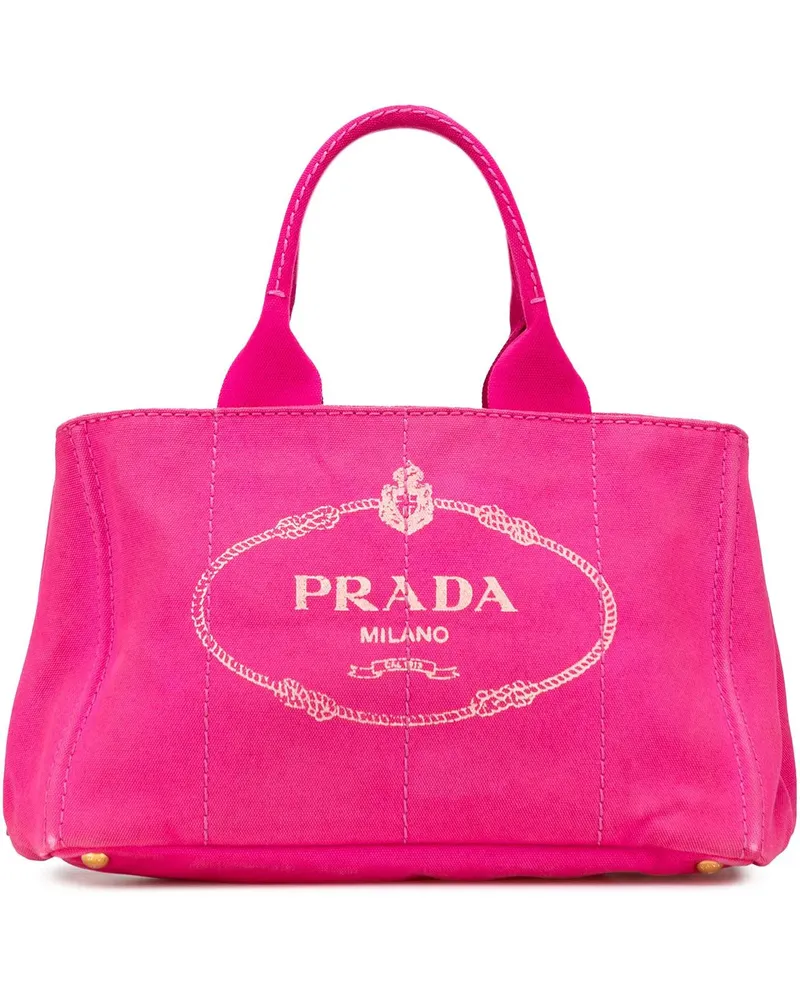 Prada Hobo Bags Canvas Canapa Logo Satchel rosa Gold