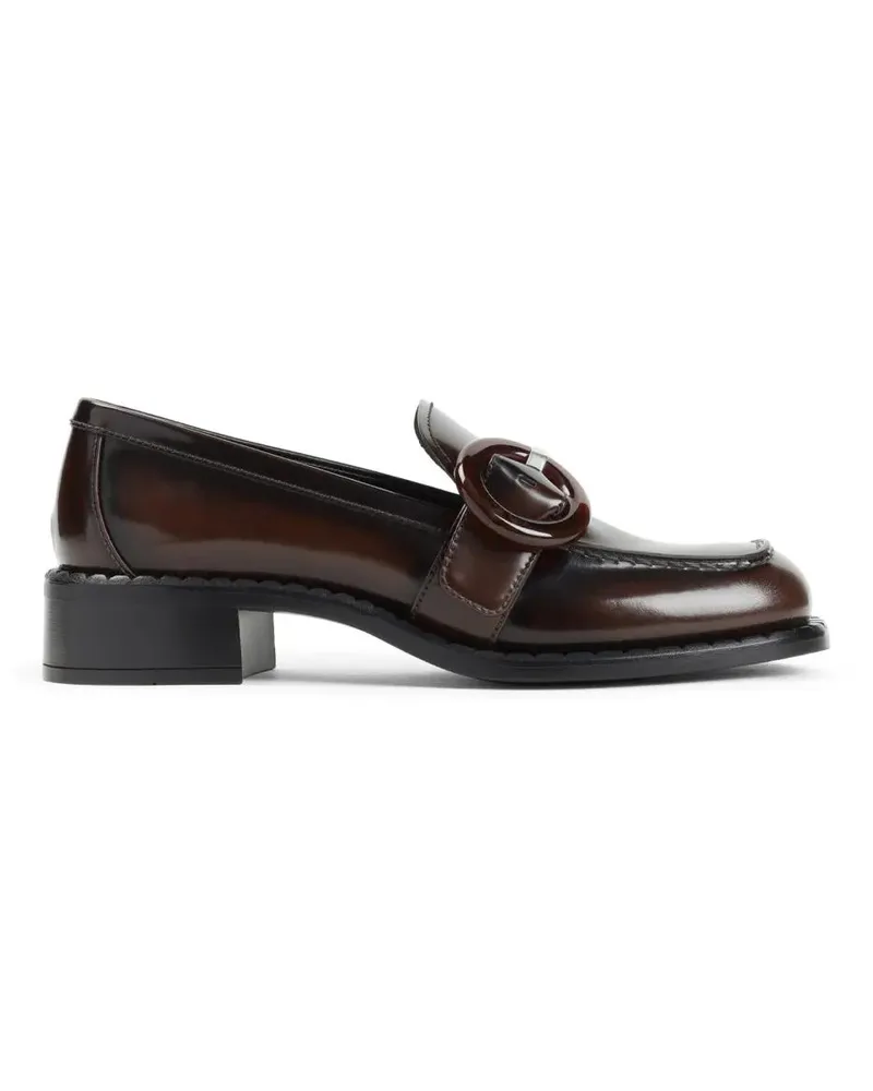 Prada Calf Leather Loafers With Circular Buckle Detail schwarz Schwarz