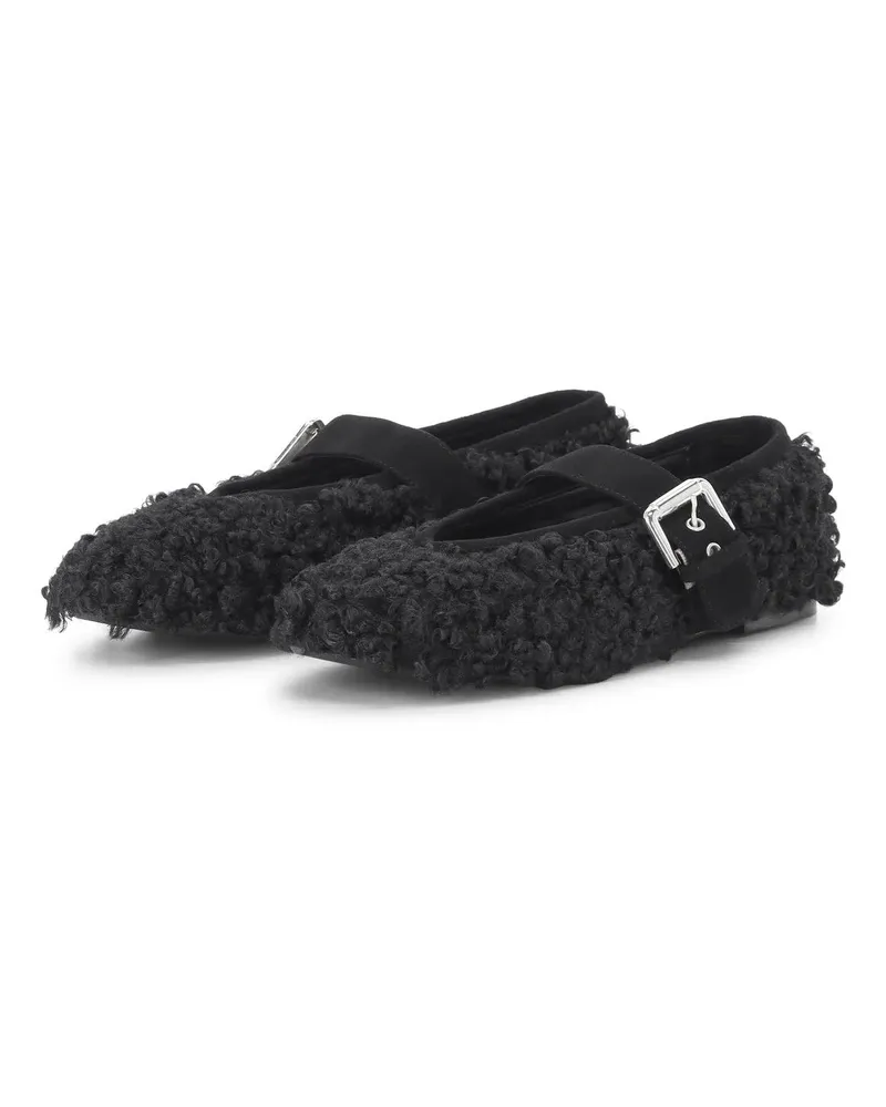 Fabio Rusconi Low-Top Sneaker Mary-Jane Ballerinas mit Teddyfell schwarz Schwarz