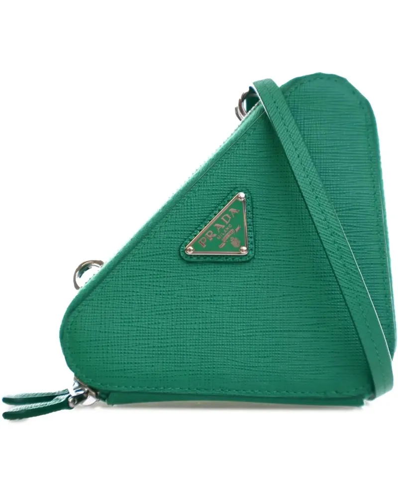 Prada Hobo Bags 2013-2024 Mini Saffiano Lux Double Triangle Satche grün Grün
