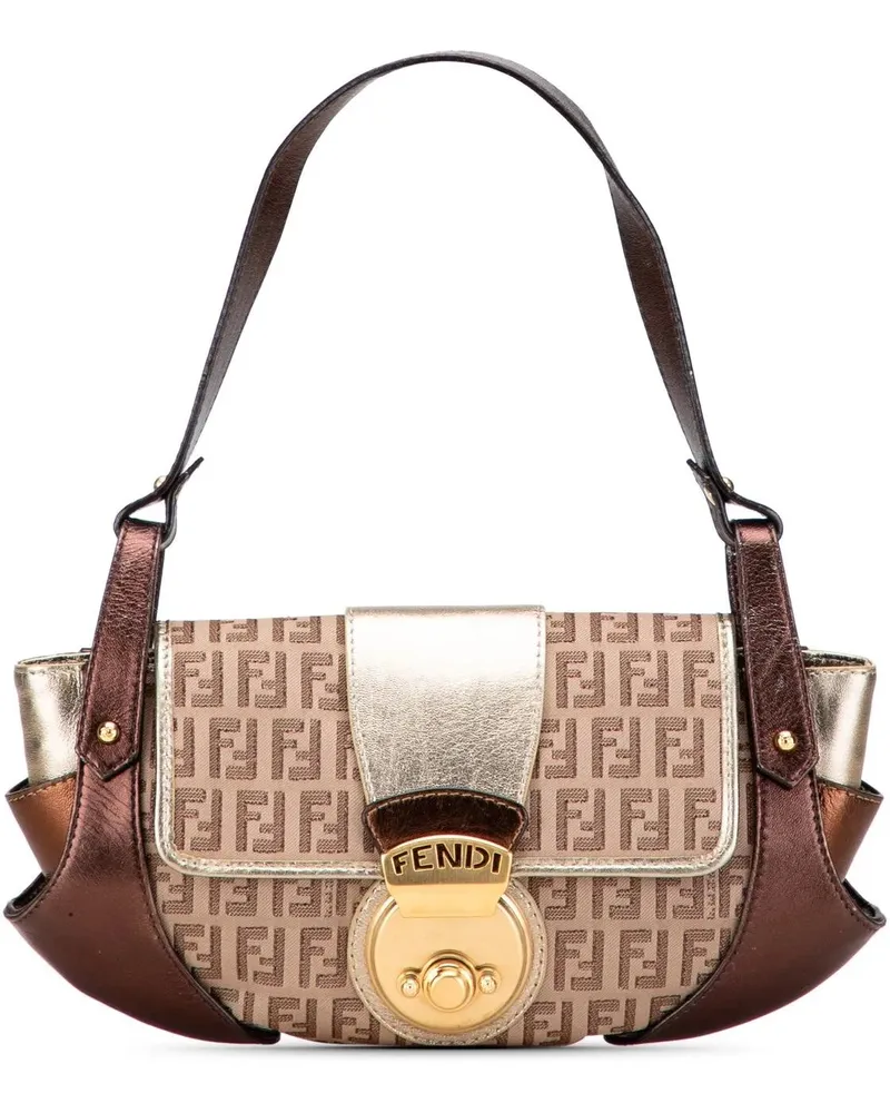 Fendi Hobo Bags Zucchino Canvas and Metallic Leather Compilation S braun Braun