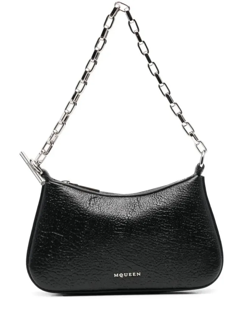 Alexander McQueen Hobo Bags Textured Black Shoulder Bag With Chain Strap schwarz Schwarz