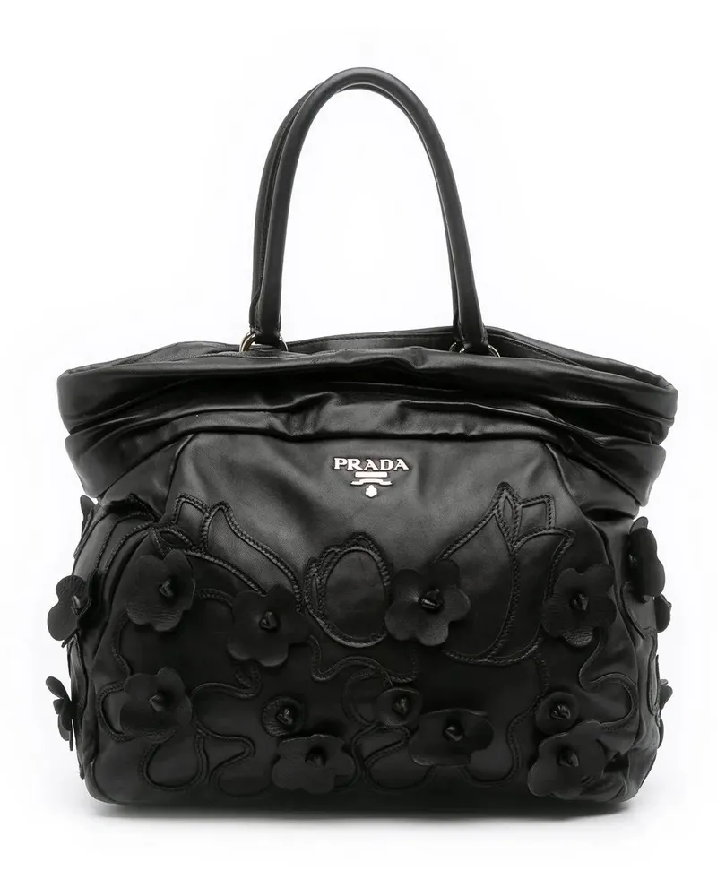 Prada Shopper Nappa Intarsio Flower Shopping Tote schwarz Schwarz
