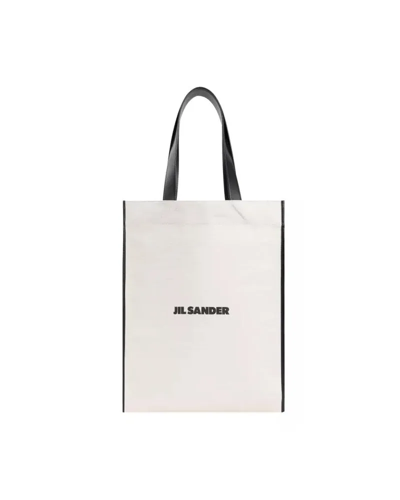 Jil Sander Shopper & Totes Natural White Cotton Border Book Tote Bag weiß Weiß