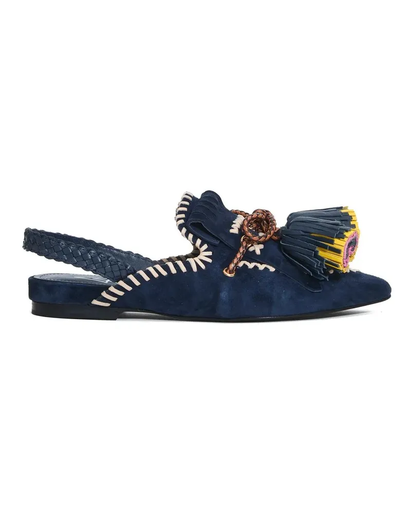 Elena Iachi Sandalen Slingback Blue Suede Tassels blau Blau