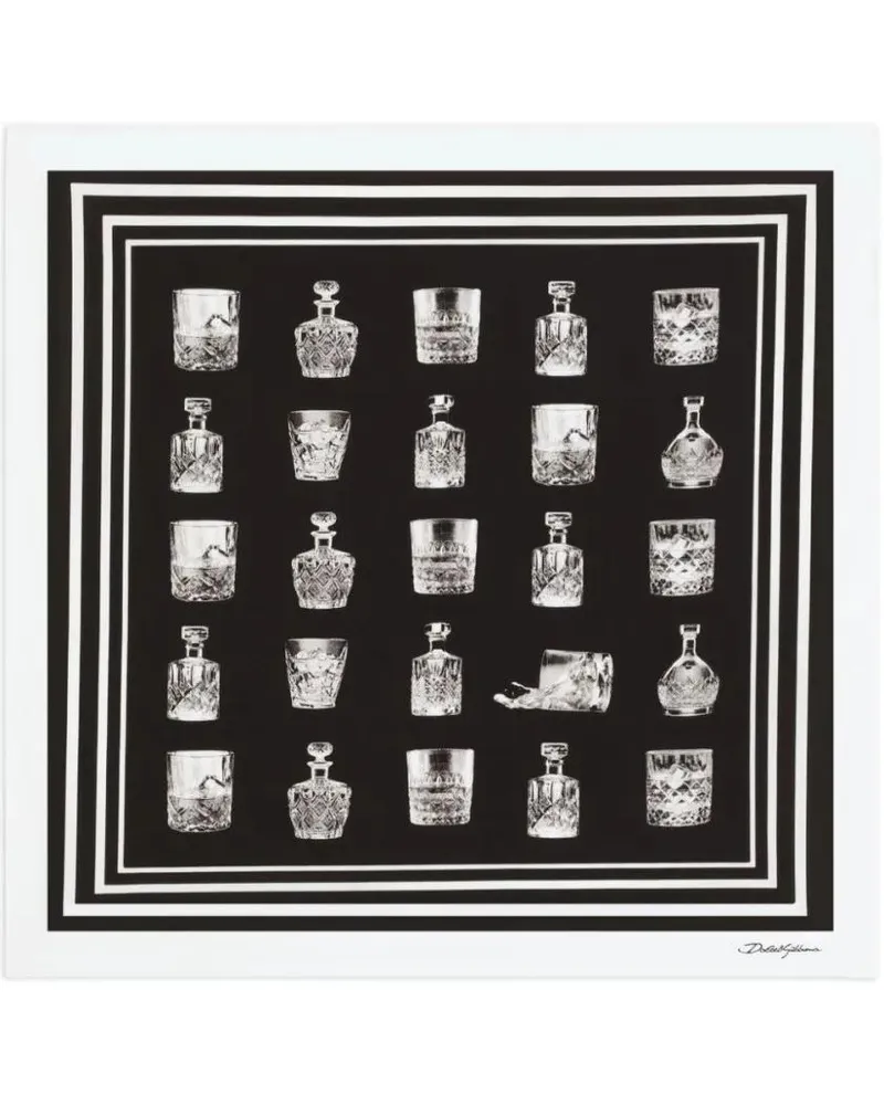 Dolce & Gabbana Tücher & Schals Square Scarf With Striped Border And Glassware Des schwarz Schwarz