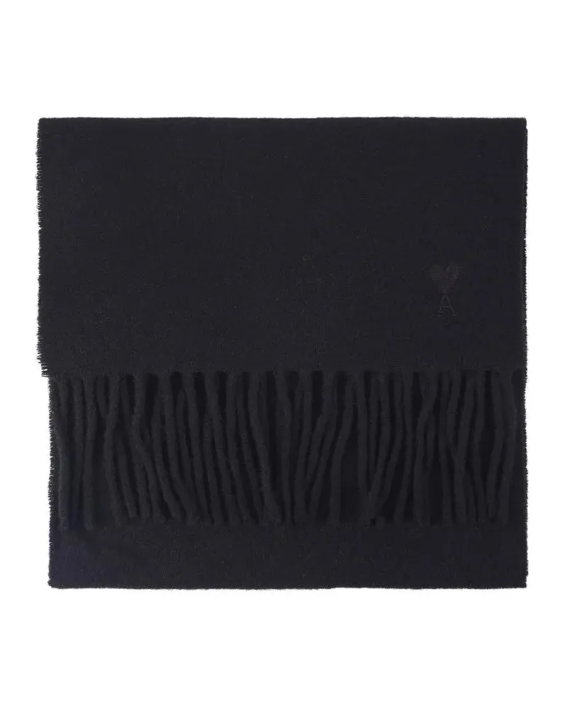 AMI Paris Tücher & Schals Fringed Black Wool Scarf schwarz Schwarz