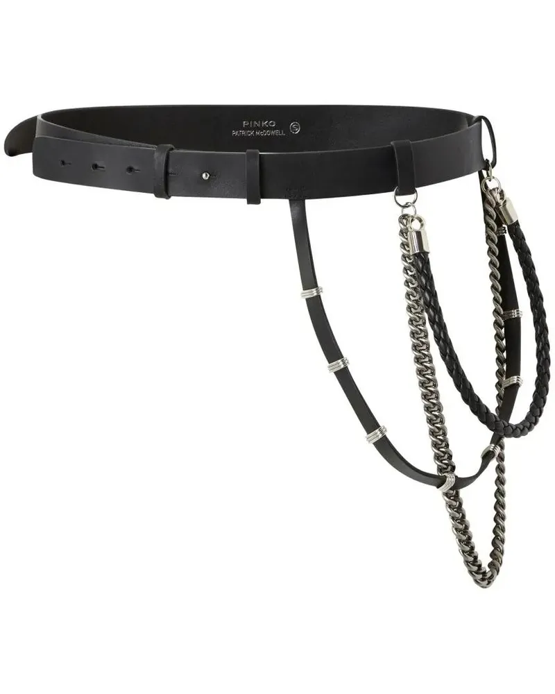 Pinko Gürtel Braided Chain Detail Leather Belt schwarz Schwarz