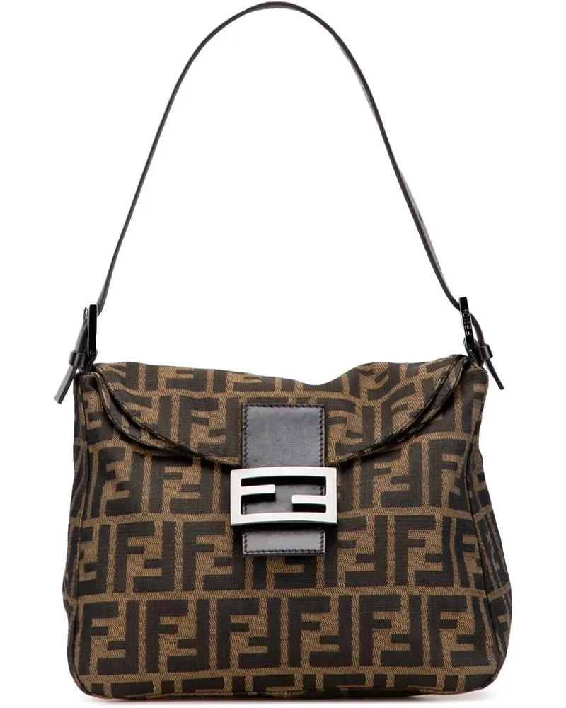 Fendi Hobo Bags Zucca Canvas Double Flap Shoulder Bag braun Braun