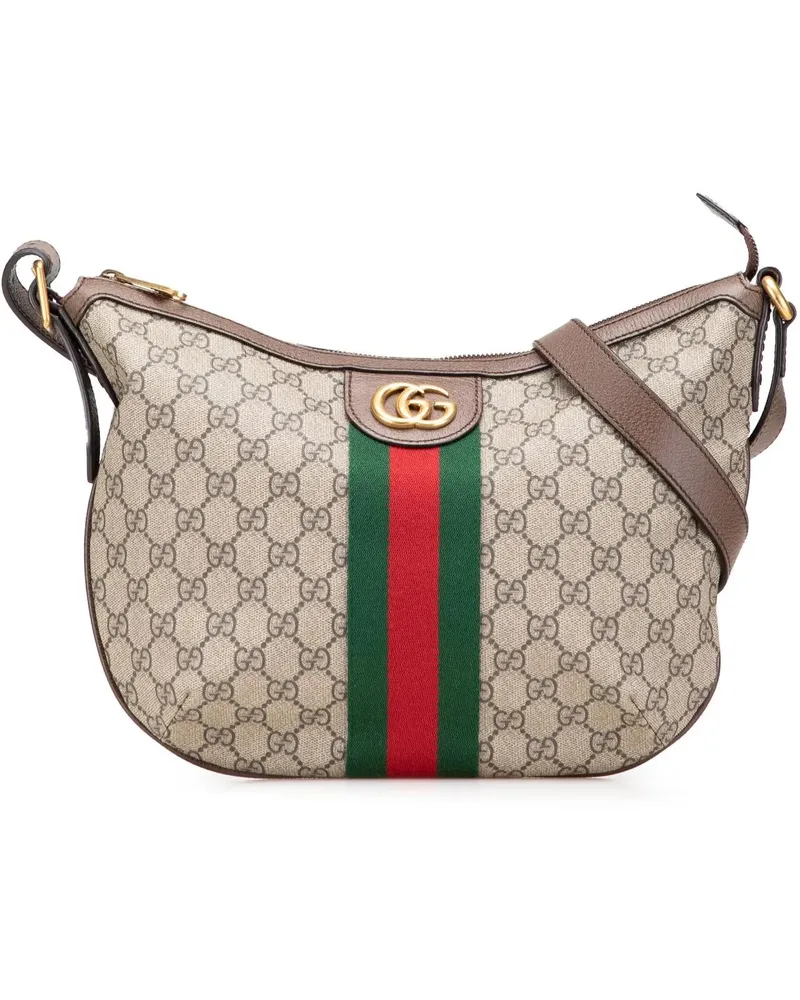 Gucci Hobo Bags Small GG Supreme Web Ophidia Half Moon Crossbody braun Braun