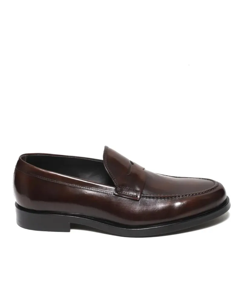 Rossano Bisconti Loafer Moccasin With Mask In Soft Antiqued Brown Leather schwarz Schwarz