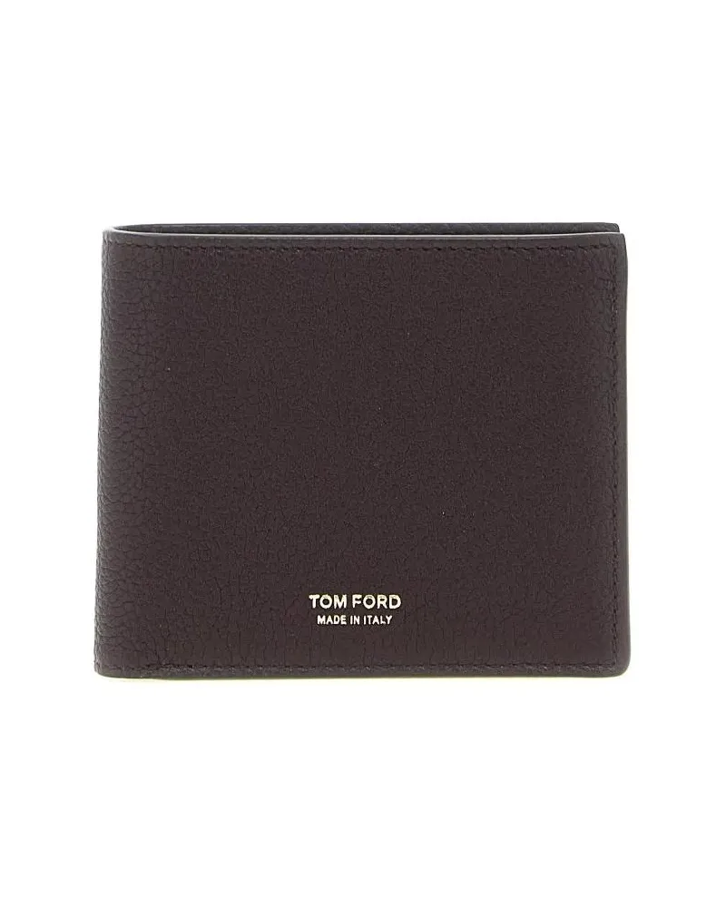 Tom Ford Portemonnaies Hammered Calfskin Leather Bifold Wallet braun Braun