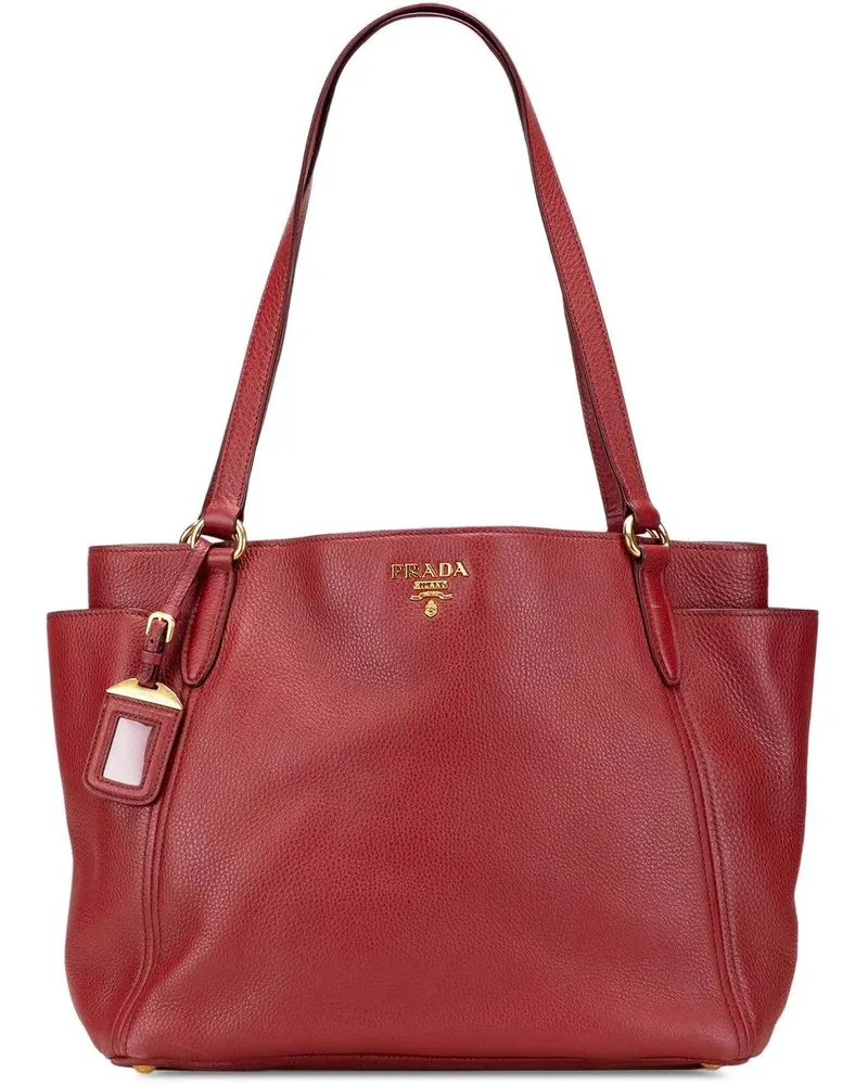 Prada Shopper VItello Daino Double Pocket Tote rot Rot