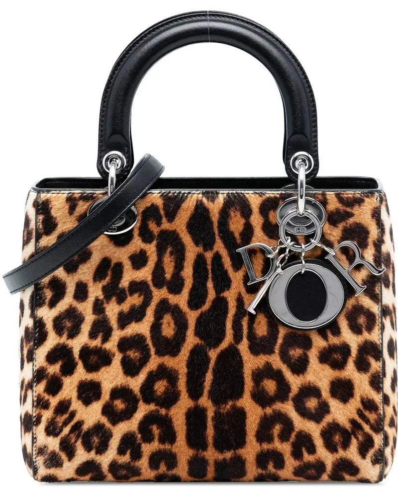 Dior Hobo Bags Medium Pony Hair Leopard Print Lady Dior braun Braun