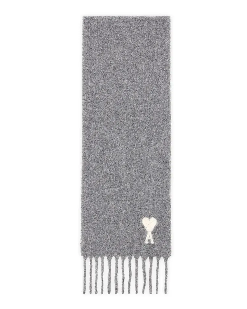 AMI Paris Tücher & Schals Fringed Wool Scarf With Heart Motif grau Grau