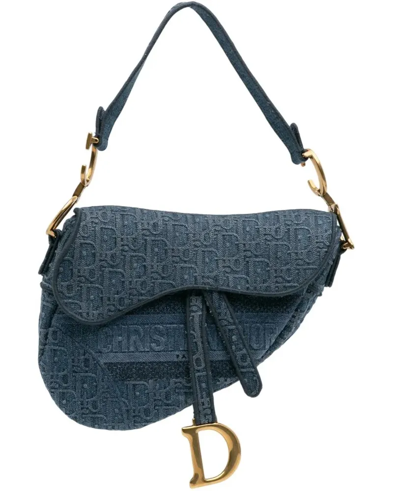 Dior Hobo Bags Oblique Denim Embroidered Saddle Bag blau Blau