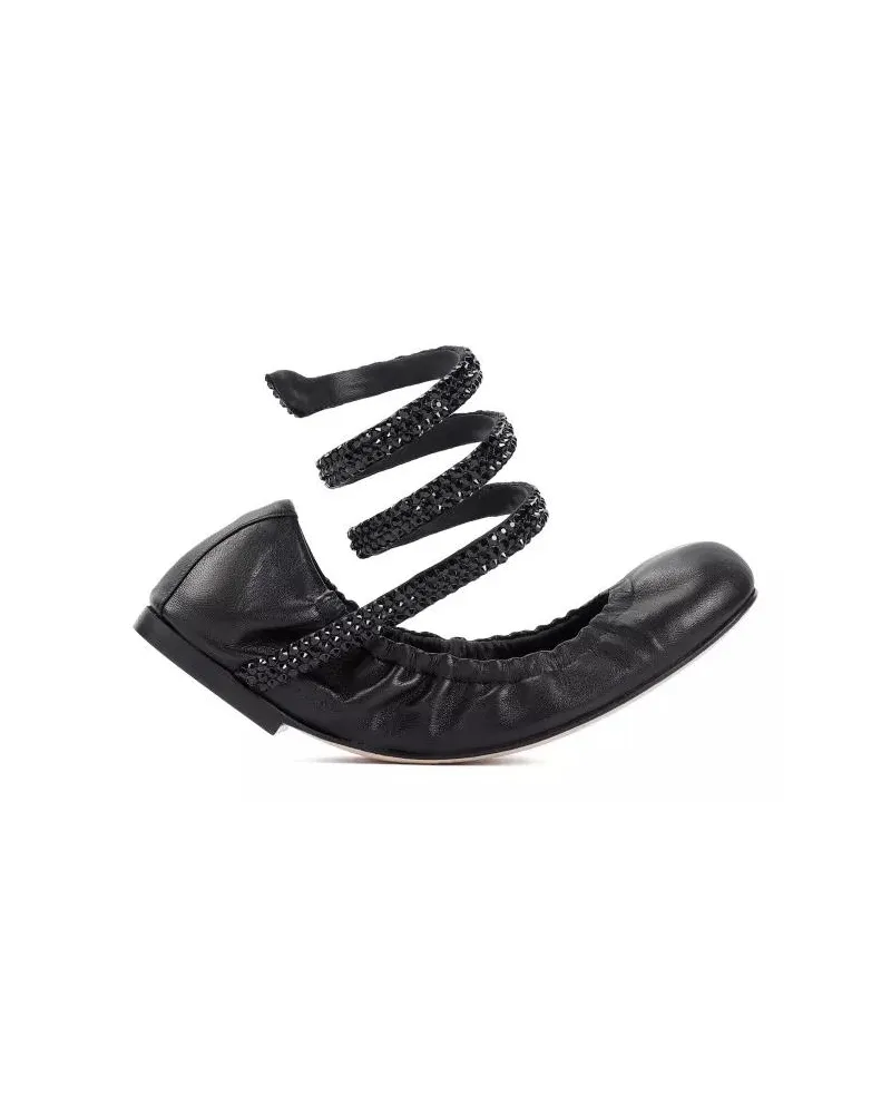 René Caovilla Black Lamb Leather Ballerinas schwarz Schwarz