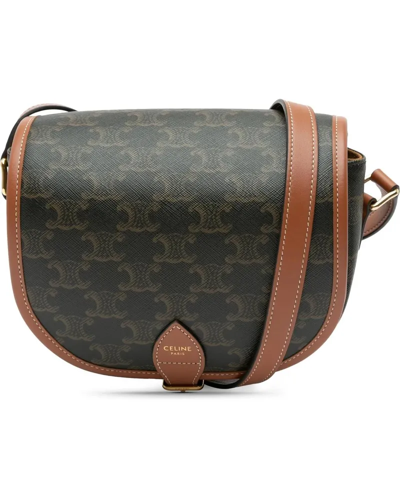 Celine Hobo Bags 2023 Medium Triomphe Coated Canvas Folco Crossbody braun Braun