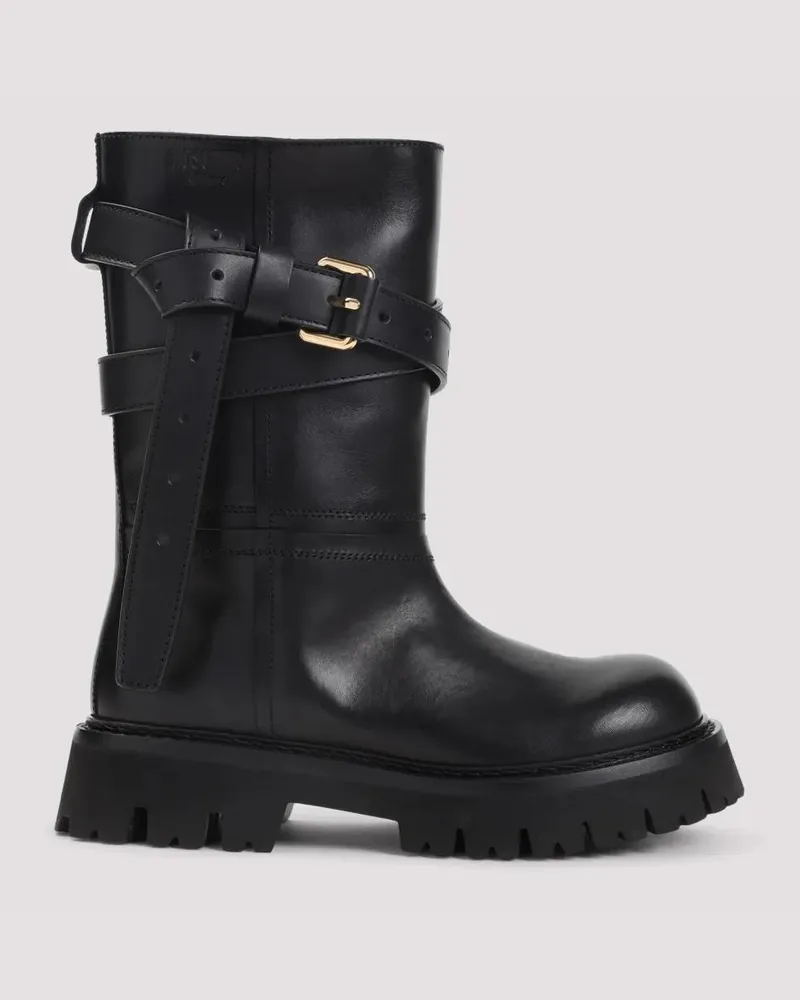 Moschino Stiefel Black Leather Boots schwarz Schwarz