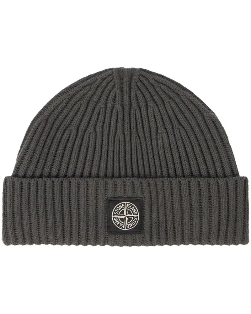Stone Island Caps & Mützen Ribbed Knit Beanie With Folded Cuff And Logo Patch grau Grau