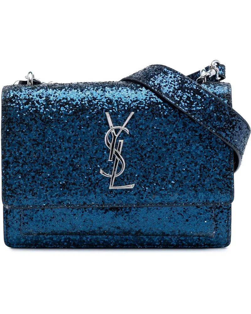 Saint Laurent Hobo Bags Small Glittered Leather Monogram Sunset Crossbody blau Blau