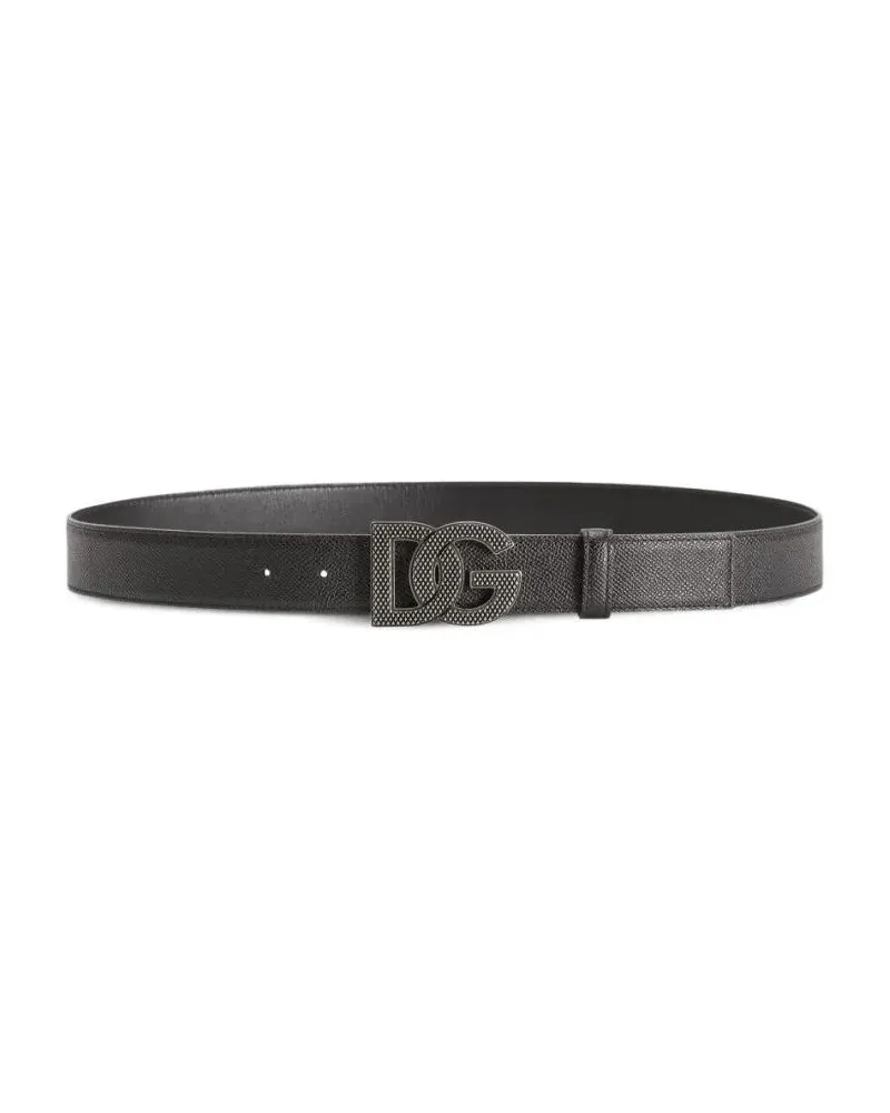Dolce & Gabbana Gürtel Black Leather Belt With Logo Buckle schwarz Schwarz