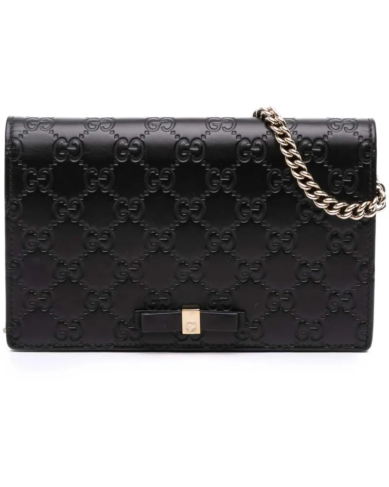 Gucci Hobo Bags Mini ssima Bow Signature Wallet On Chain schwarz Schwarz
